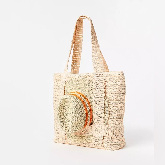 LOFT Handbags - LOFT Woven Soft Raffia Travel Hat Carry Beach Bag 15x6x17